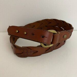 Fossil Brown Leather Woven Embossed Belt Womens Large 36"